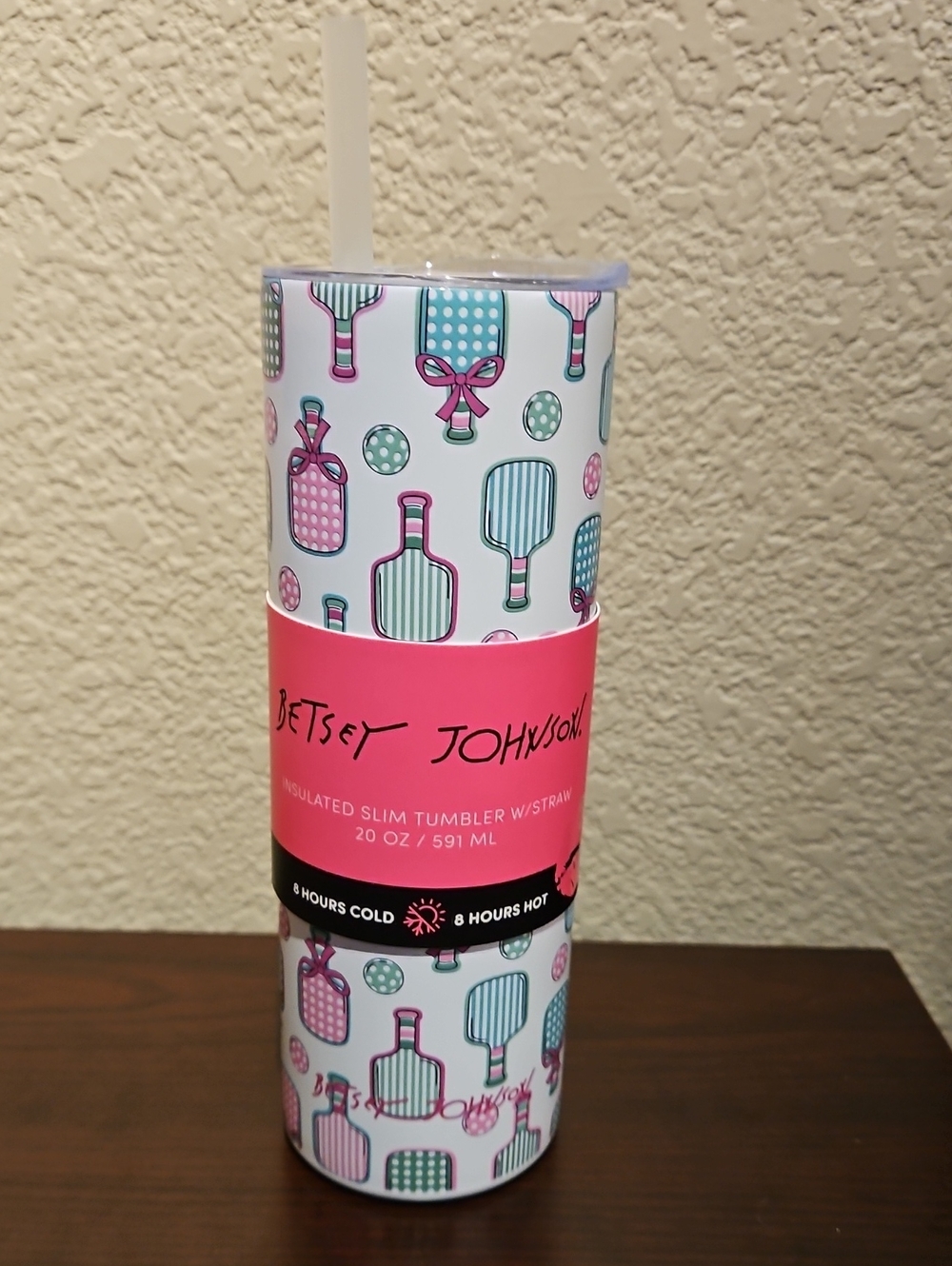 Betsey Johnson Insulated Slim Tumbler With Straw - Pickleball